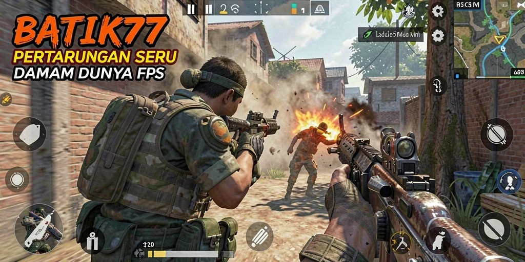 Tampilan utama gameplay BATIK77 yang intens dan penuh aksi FPS.