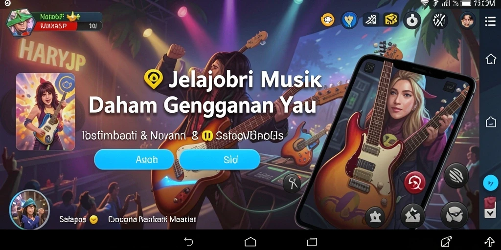 Screenshot gameplay HARAPJP yang menunjukkan fitur karaoke dan koleksi musik.