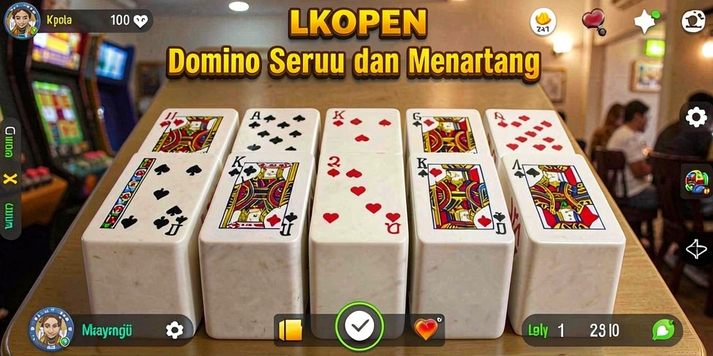Screenshot permainan LKOPEN menunjukkan gameplay Domino yang seru.