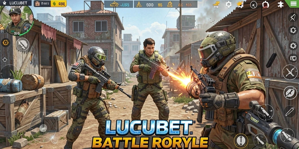 Screenshot gameplay LUCUBET yang menampilkan aksi Battle Royale yang seru.