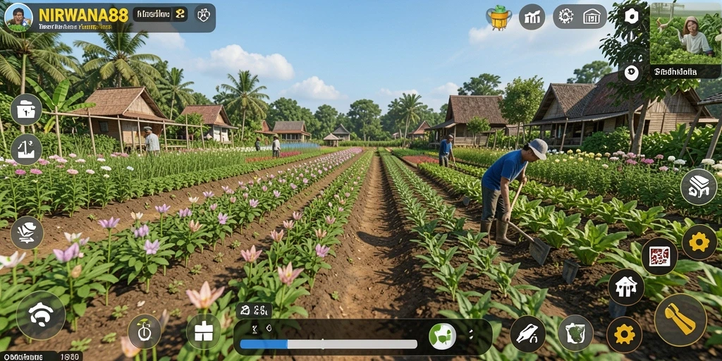 Tampilan kebun indah di NIRWANA88 dengan berbagai hasil panen.