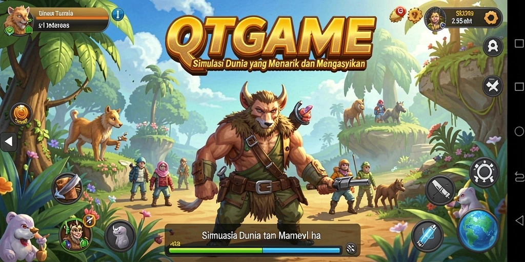 Tangkapan layar gameplay QTGAME menampilkan dunia simulasi yang hidup dan colorful.