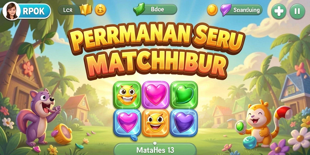 Tampilan gameplay RPOK saat mencocokkan item Match-3 yang berwarna-warni.