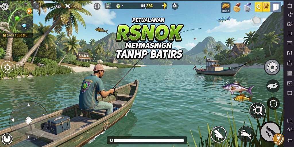 Tampilan gameplay RSNOK yang menampilkan aktivitas memancing mendebarkan.