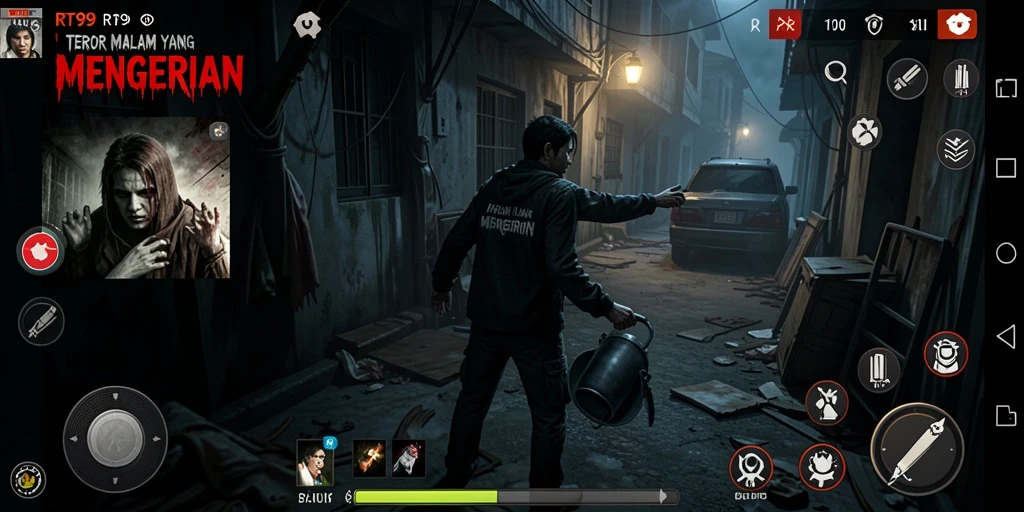 Screenshot menampilkan momen menegangkan saat karakter utama dikejar monster.