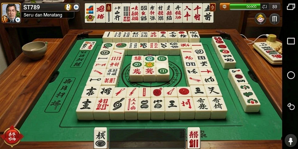 Screenshot gameplay ST789 menampilkan tantangan puzzle Mahjong yang menarik.