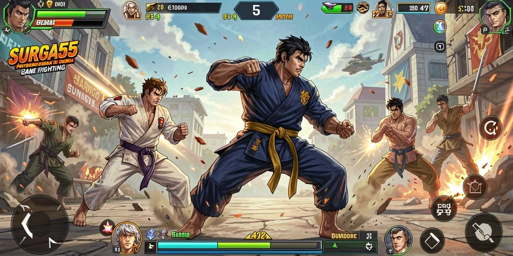 Tampilan antarmuka gameplay <strong>SURGA55</strong> yang mendebarkan saat pertarungan berlangsung.