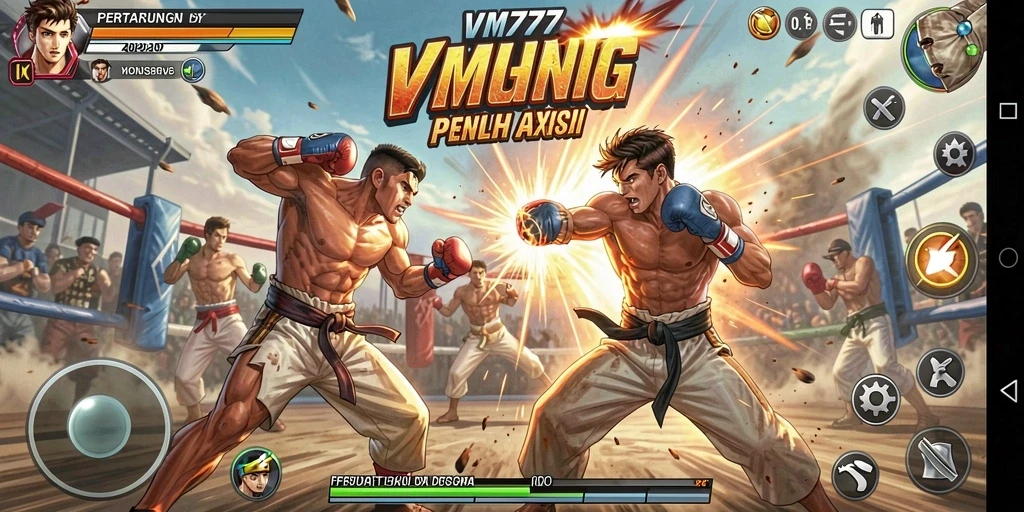 Screenshot VM777 menampilkan aksi pertarungan yang intens dan karakter yang dinamis.