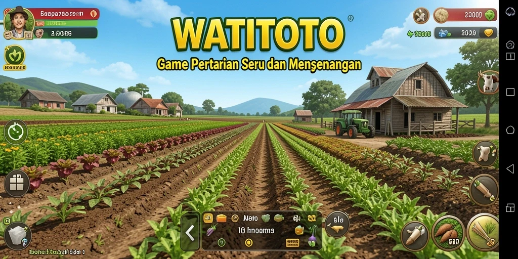Tangkapan layar utama WATITOTO menampilkan pemain saat bercocok tanam di ladang.
