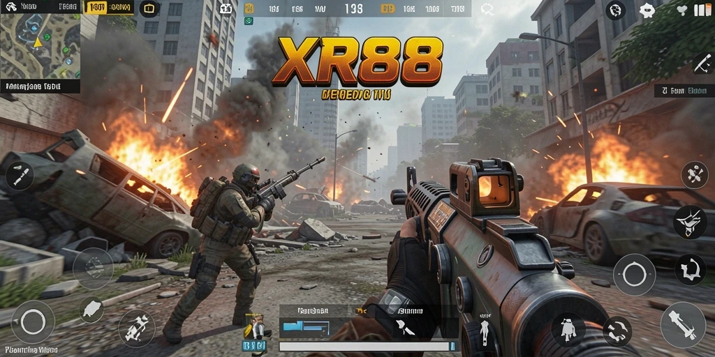 Tangkapan layar gameplay XR88 menampilkan aksi menegangkan dalam pertempuran TPS.